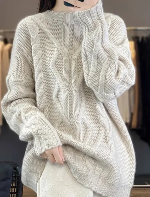 Women's Sweater Casual Soft Pure Color Cable Stand Collar Knitted Long Sleeve Regular Tops Knit Outdoor Daily Weekend Black White Fall Winter