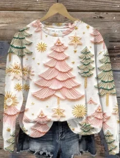 Women's Sweater Casual Soft Floral Graphic Ribbed Crew Neck Knitted Long Sleeve Regular Tops Knit Outdoor Daily Weekend White Green Fall Winter