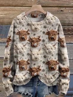 Women's Sweater Casual Soft Floral Graphic Ribbed Crew Neck Knitted Long Sleeve Regular Tops Knit Outdoor Daily Weekend White Green Fall Winter