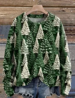 Women's Sweater Casual Soft Floral Graphic Ribbed Crew Neck Knitted Long Sleeve Regular Tops Knit Outdoor Daily Weekend White Green Fall Winter