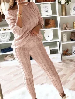 Women's Sweater Casual Solid Color Cable Crew Neck Knitted Long Sleeve Long Tops Knit Weekend Pink Fall Winter