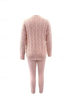 Women's Sweater Casual Solid Color Cable Crew Neck Knitted Long Sleeve Long Tops Knit Weekend Pink Fall Winter