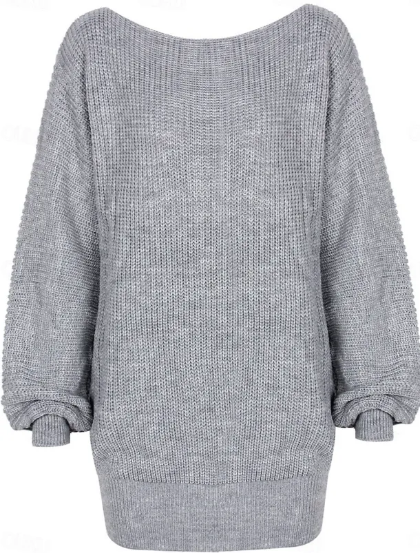 Women's Sweater Dress Casual Soft Solid Color Ribbed Crew Neck Pocket Knitted Cold Shoulder Long Sleeve Long Tops Knit Outdoor Daily Weekend White Pink Fall Winter