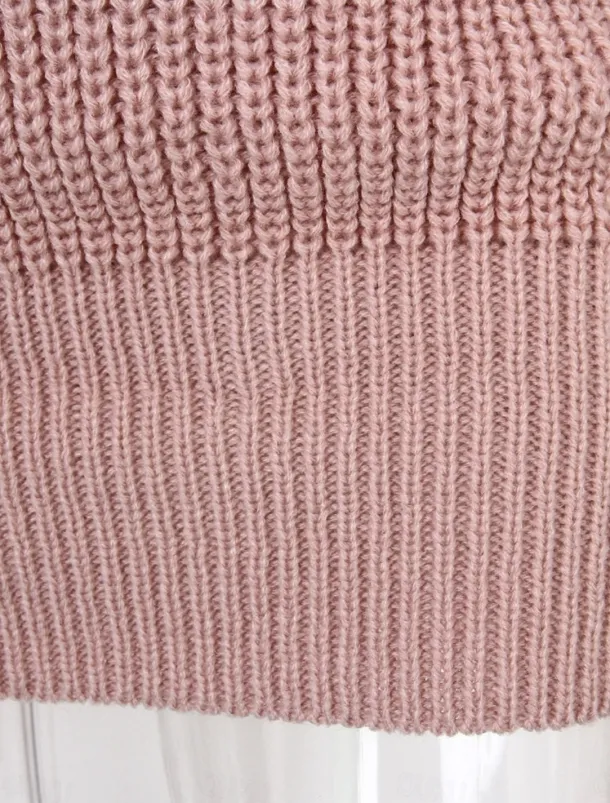 Women's Sweater Dress Casual Soft Solid Color Ribbed Crew Neck Pocket Knitted Cold Shoulder Long Sleeve Long Tops Knit Outdoor Daily Weekend White Pink Fall Winter