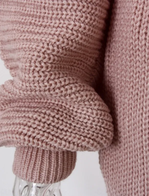 Women's Sweater Dress Casual Soft Solid Color Ribbed Crew Neck Pocket Knitted Cold Shoulder Long Sleeve Long Tops Knit Outdoor Daily Weekend White Pink Fall Winter