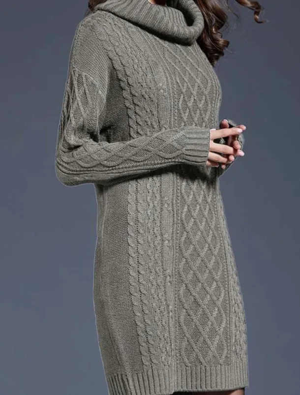 Women's Sweater Dress Casual Soft Pure Color Cable Turtleneck Knitted Long Sleeve Long Tops Knit Outdoor Daily Weekend White Wine Fall Winter