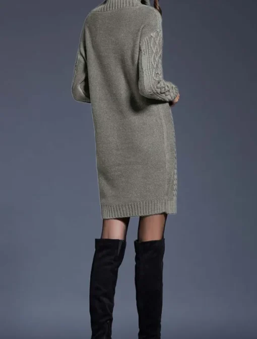 Women's Sweater Dress Casual Soft Pure Color Cable Turtleneck Knitted Long Sleeve Long Tops Knit Outdoor Daily Weekend White Wine Fall Winter