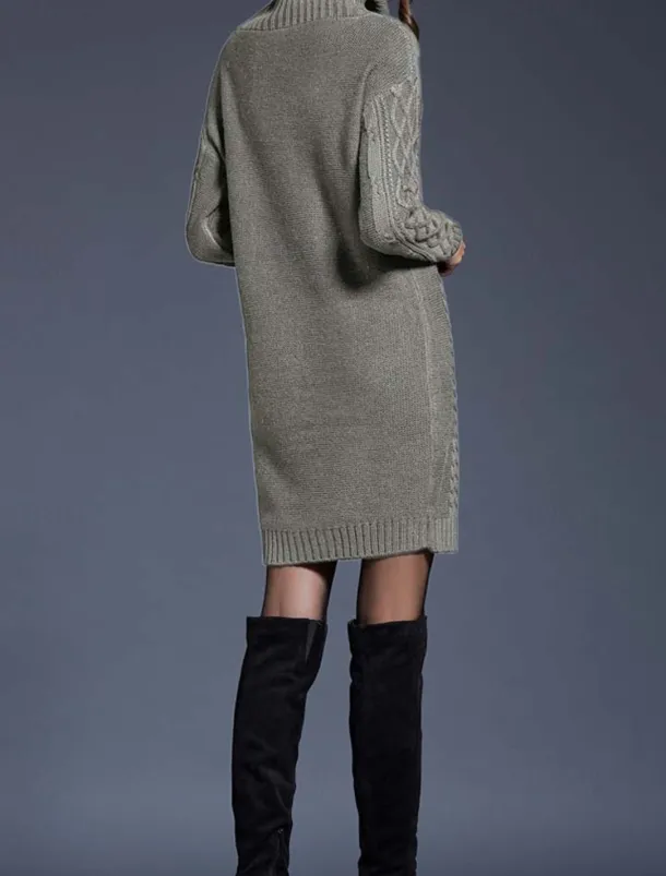 Women's Sweater Dress Casual Soft Pure Color Cable Turtleneck Knitted Long Sleeve Long Tops Knit Outdoor Daily Weekend White Wine Fall Winter