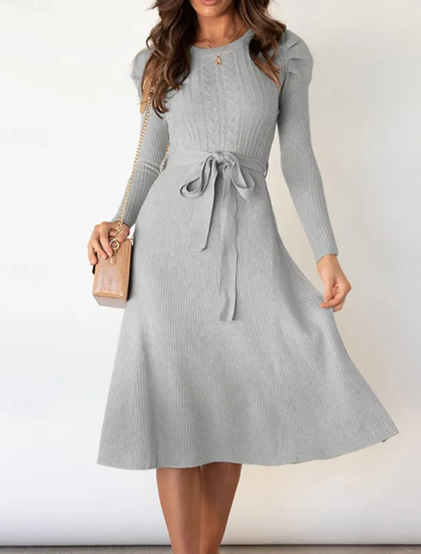 Women's Sweater Dress Knit Dress Jumper Dress Midi Dress Knitwear Fashion Daily Pure Color Outdoor Daily Vacation Going out Crew Neck Long Sleeve Tie Front Ruched 2023 Regular Fit Black Red Green S M