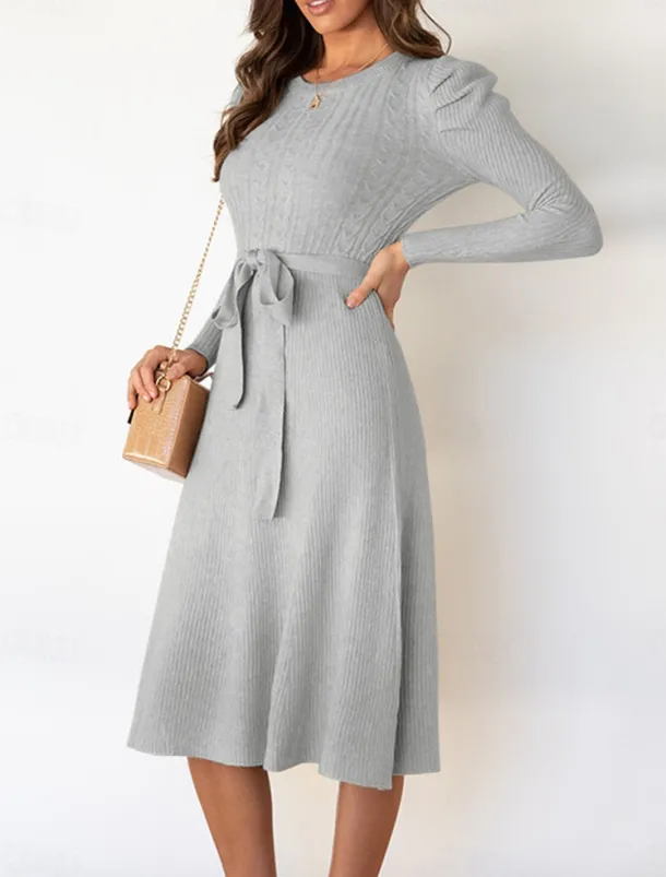 Women's Sweater Dress Knit Dress Jumper Dress Midi Dress Knitwear Fashion Daily Pure Color Outdoor Daily Vacation Going out Crew Neck Long Sleeve Tie Front Ruched 2023 Regular Fit Black Red Green S M