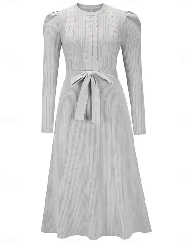 Women's Sweater Dress Knit Dress Jumper Dress Midi Dress Knitwear Fashion Daily Pure Color Outdoor Daily Vacation Going out Crew Neck Long Sleeve Tie Front Ruched 2023 Regular Fit Black Red Green S M