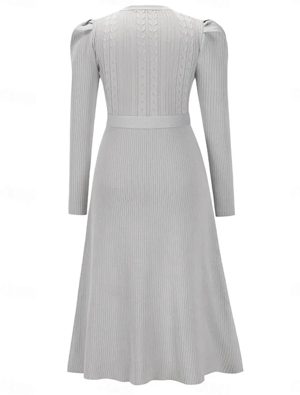 Women's Sweater Dress Knit Dress Jumper Dress Midi Dress Knitwear Fashion Daily Pure Color Outdoor Daily Vacation Going out Crew Neck Long Sleeve Tie Front Ruched 2023 Regular Fit Black Red Green S M