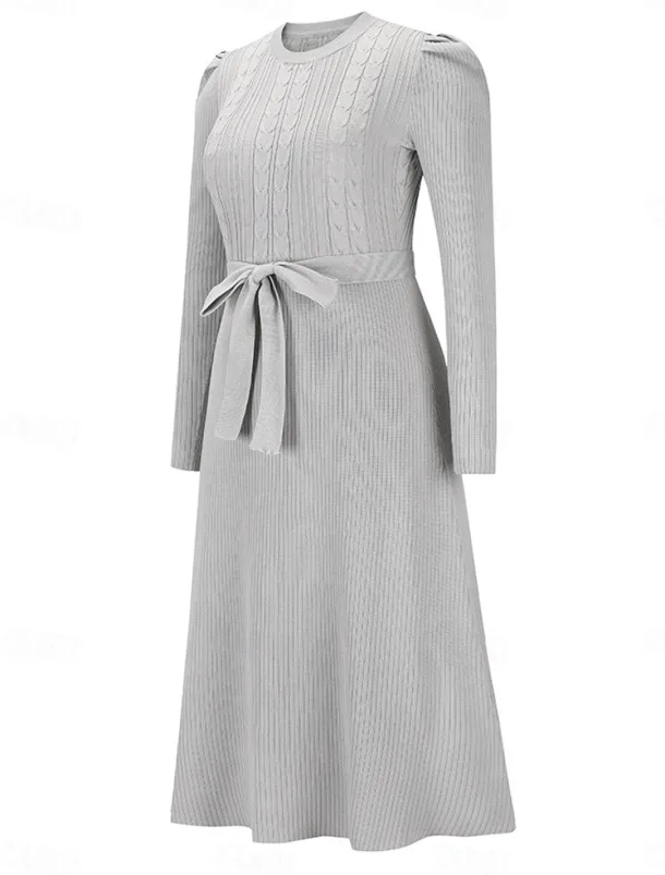 Women's Sweater Dress Knit Dress Jumper Dress Midi Dress Knitwear Fashion Daily Pure Color Outdoor Daily Vacation Going out Crew Neck Long Sleeve Tie Front Ruched 2023 Regular Fit Black Red Green S M