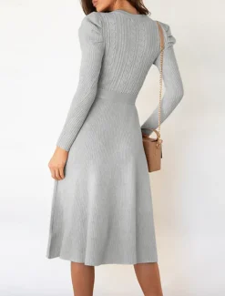 Women's Sweater Dress Knit Dress Jumper Dress Midi Dress Knitwear Fashion Daily Pure Color Outdoor Daily Vacation Going out Crew Neck Long Sleeve Tie Front Ruched 2023 Regular Fit Black Red Green S M