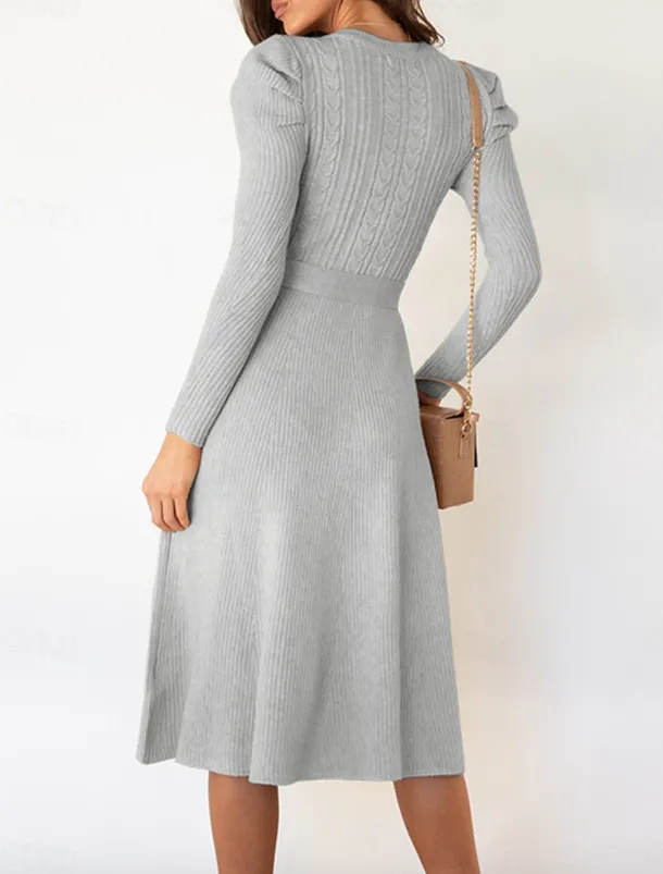 Women's Sweater Dress Knit Dress Jumper Dress Midi Dress Knitwear Fashion Daily Pure Color Outdoor Daily Vacation Going out Crew Neck Long Sleeve Tie Front Ruched 2023 Regular Fit Black Red Green S M