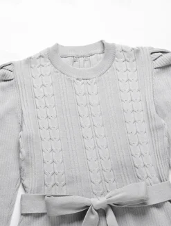 Women's Sweater Dress Knit Dress Jumper Dress Midi Dress Knitwear Fashion Daily Pure Color Outdoor Daily Vacation Going out Crew Neck Long Sleeve Tie Front Ruched 2023 Regular Fit Black Red Green S M