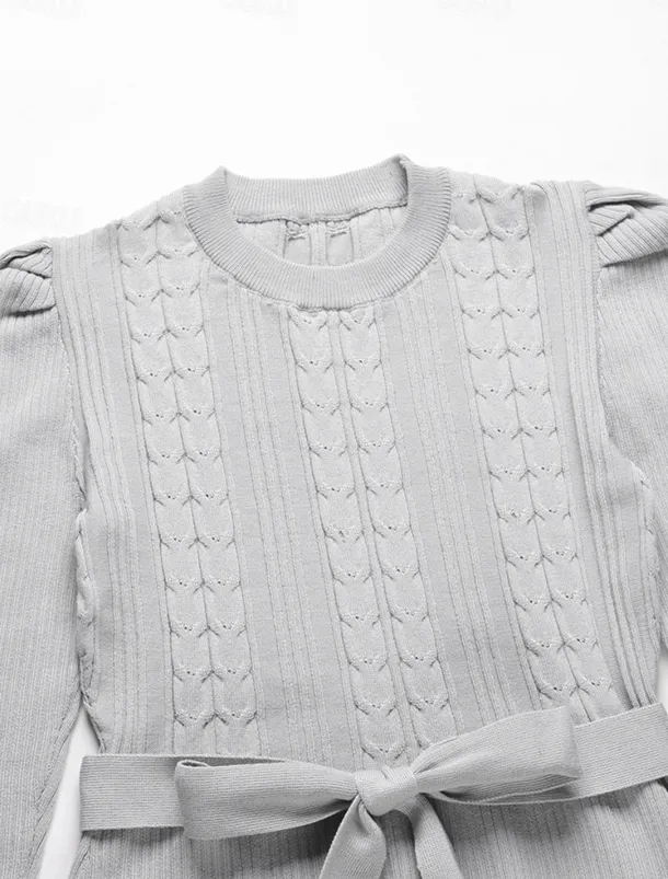 Women's Sweater Dress Knit Dress Jumper Dress Midi Dress Knitwear Fashion Daily Pure Color Outdoor Daily Vacation Going out Crew Neck Long Sleeve Tie Front Ruched 2023 Regular Fit Black Red Green S M