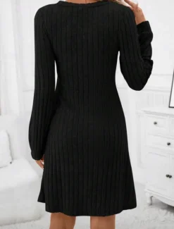 Women's Sweater Dress Mini Dress Patchwork Casual V Neck Long Sleeve Black Wine Color