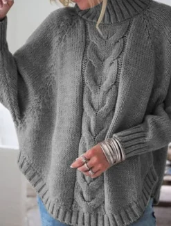 Women's Sweater Elegant Fashion Streetwear Solid Color Cable Crew Neck Knitted Long Sleeve Long Tops Knit Formal Party Pink Khaki Fall Winter