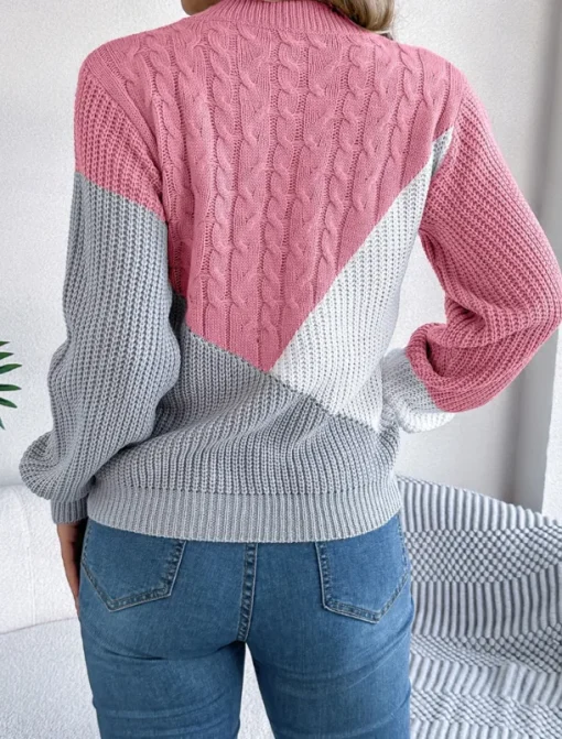 Women's Sweater Pullover Sweater Jumper Casual Soft Color Block Ribbed Crew Neck Patchwork Knitted Long Sleeve Regular Tops Knit Outdoor Daily Weekend Black Pink Fall Winter