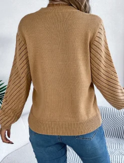 Women's Sweater Pullover Sweater Jumper Casual Soft Pure Color Ribbed Crew Neck Hollow Out Knitted Long Sleeve Regular Tops Knit Outdoor Daily Weekend White Orange Fall Winter