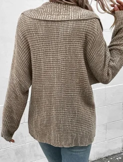 Women's Sweater Pullover Sweater Jumper Casual Soft Solid Color Ribbed Hooded Knitted Long Sleeve Regular Tops Knit Outdoor Daily Weekend Khaki Fall Winter