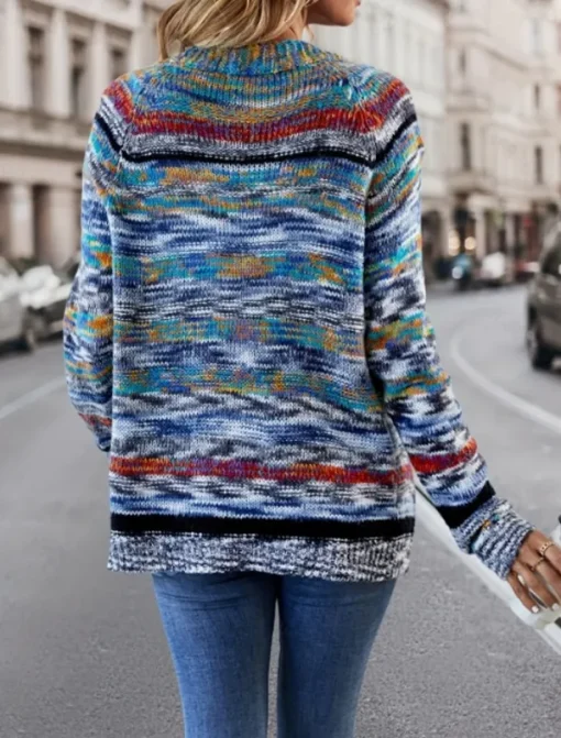 Women's Sweater Striped Cardigan Open Front Ribbed Knit Pocket Knitted Fall Winter Outdoor Daily Weekend Casual Soft Long Sleeve Red Blue