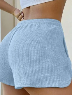 Women's Sweatpants Chinos Shorts Vacation Vintage Fashion Short High Waist Plain Pocket Elastic Waistband Comfy Soft Comfortable Micro-elastic Outdoor Street Sky Blue Light Grey Light Green Summer