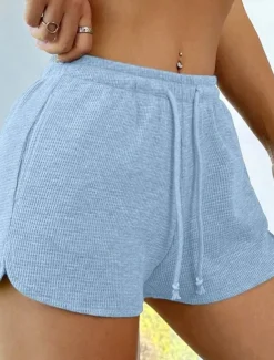Women's Sweatpants Chinos Shorts Vacation Vintage Fashion Short High Waist Plain Pocket Elastic Waistband Comfy Soft Comfortable Micro-elastic Outdoor Street Sky Blue Light Grey Light Green Summer