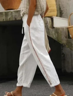 Women's Sweatpants Chinos Fashion Streetwear Ankle-Length High Waist Plain Lace Pocket Elastic Waistband Comfy Soft Comfortable Micro-elastic Outdoor Street Black White Khaki Gray Summer Regular Fit