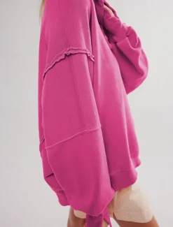 Women's Sweatshirt Casual Plain Street Dailywear V Neck Buttons Long Sleeve White Fuchsia Green Fall Winter