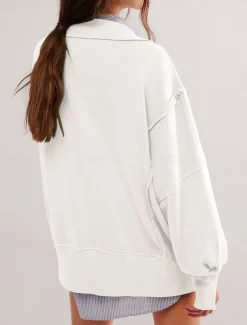 Women's Sweatshirt Casual Plain Street Dailywear V Neck Buttons Long Sleeve White Fuchsia Green Fall Winter