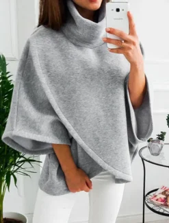 Women's Sweatshirt Casual Plain Street Dailywear Turtleneck Patchwork Long Sleeve Gray Fall Winter