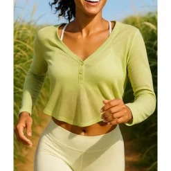 Women's Sweatshirt Running Top Running Shirt henley shirts Buttons Pullover Long Sleeve Top V Neck Breathable Lightweight Tennis Golf Running Sportswear Activewear Solid Colored Black White Brown