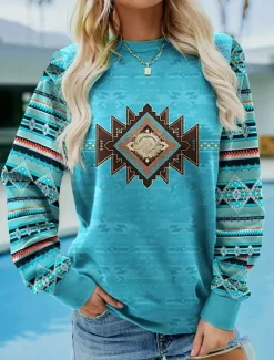 Women's Sweatshirt Tribal Street Dailywear Print Vintage Ethnic Casual Crew Neck Long Sleeve Micro-elastic Fall Winter Comfrt Breathable Soft Fabric