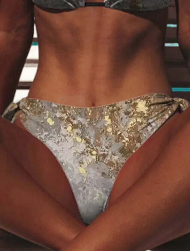 Women's Swimsuits Bikini 2 Piece Cheeky Swimsuit 2 Piece Open Back Printing Vacation Fashion Gradient Color V Wire Sleeveless Bathing Suits