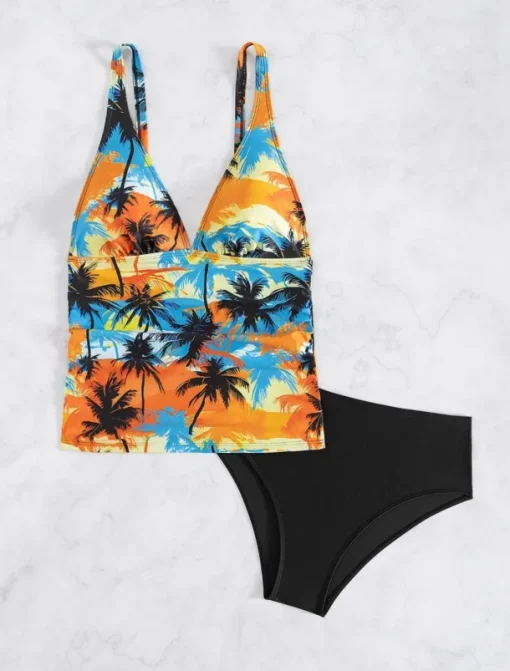 Women's Swimsuits Bikini 2 Piece Cheeky Swimsuit Backless Slim Vacation Beach Wear Floral Halter Neck Sleeveless Bathing Suits