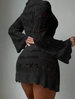 Women's Swimsuits Cover Up Swim Dress Swimsuit Cut Out Vacation Beach Wear Solid Color Round Neck Long Sleeve Bathing Suits