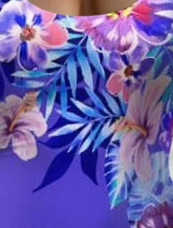 Women's Swimsuits One Piece Monokini Swimsuit Backless Tummy Control High Waist Slim Vacation Beach Wear Floral U Neck Sleeveless Bathing Suits