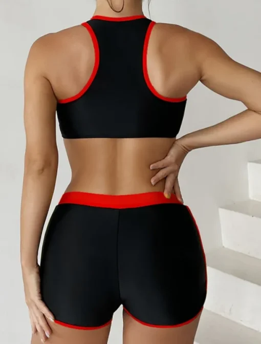 Women's Swimsuits Tankini 2 Piece Shorts Swimsuit Backless Tummy Control High Waist Slim Vacation Beach Wear Color Block U Neck Sleeveless Bathing Suits