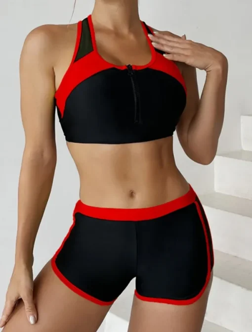 Women's Swimsuits Tankini 2 Piece Shorts Swimsuit Backless Tummy Control High Waist Slim Vacation Beach Wear Color Block U Neck Sleeveless Bathing Suits