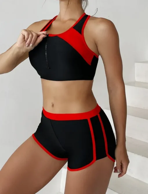 Women's Swimsuits Tankini 2 Piece Shorts Swimsuit Backless Tummy Control High Waist Slim Vacation Beach Wear Color Block U Neck Sleeveless Bathing Suits