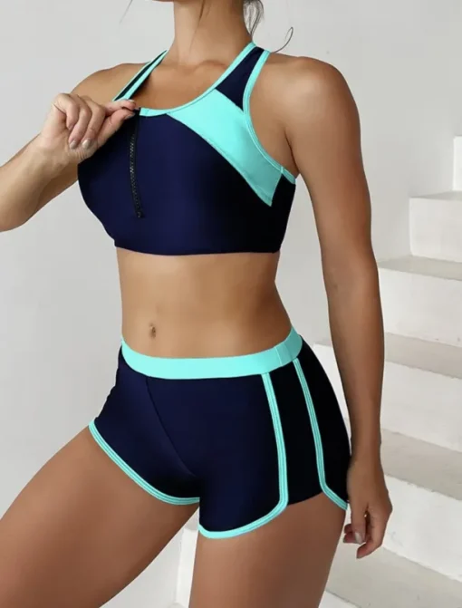 Women's Swimsuits Tankini 2 Piece Shorts Swimsuit Backless Tummy Control High Waist Slim Vacation Beach Wear Color Block U Neck Sleeveless Bathing Suits
