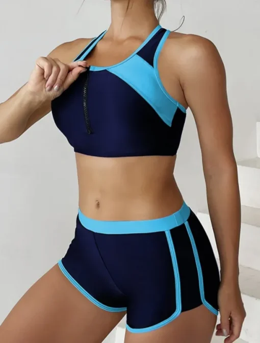 Women's Swimsuits Tankini 2 Piece Shorts Swimsuit Backless Tummy Control High Waist Slim Vacation Beach Wear Color Block U Neck Sleeveless Bathing Suits