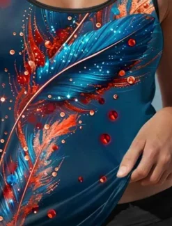 Women's Swimsuits Tankini 2 Piece Boy Leg Swimsuit Backless Vacation Beach Wear Leaves U Neck Sleeveless Bathing Suits