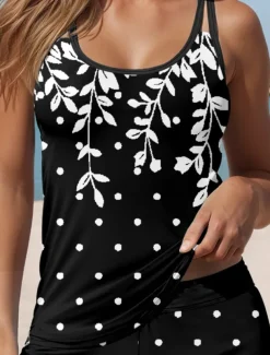 Women's Swimsuits Tankini 2 Piece Swimsuit Vacation Floral Dot Sleeveless Bathing Suits
