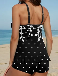 Women's Swimsuits Tankini 2 Piece Swimsuit Vacation Floral Dot Sleeveless Bathing Suits