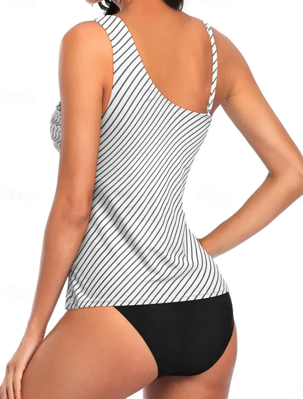 Women's Swimwear 2 Piece Cheeky Swimsuit Backless Tummy Control Slim Vacation Beach Wear Graphic Asymmetric Neck Sleeveless Bathing Suits