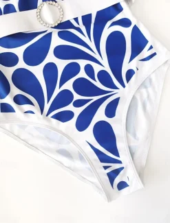 Women's Swimwear 2 Piece Monokini Swimsuit Backless Tummy Control High Waist Slim Vacation Beach Wear Floral Scoop Neck Sleeveless Long Sleeve Bathing Suits