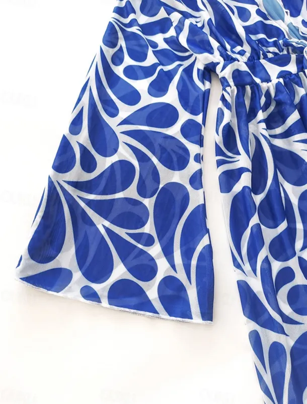 Women's Swimwear 2 Piece Monokini Swimsuit Backless Tummy Control High Waist Slim Vacation Beach Wear Floral Scoop Neck Sleeveless Long Sleeve Bathing Suits